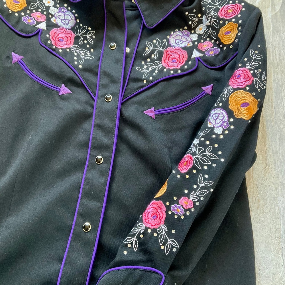 Scully Western Floral Rose Embroidered Pearl Snap Shirt PPL-864 Sz Small Cowgirl - Picture 7 of 15